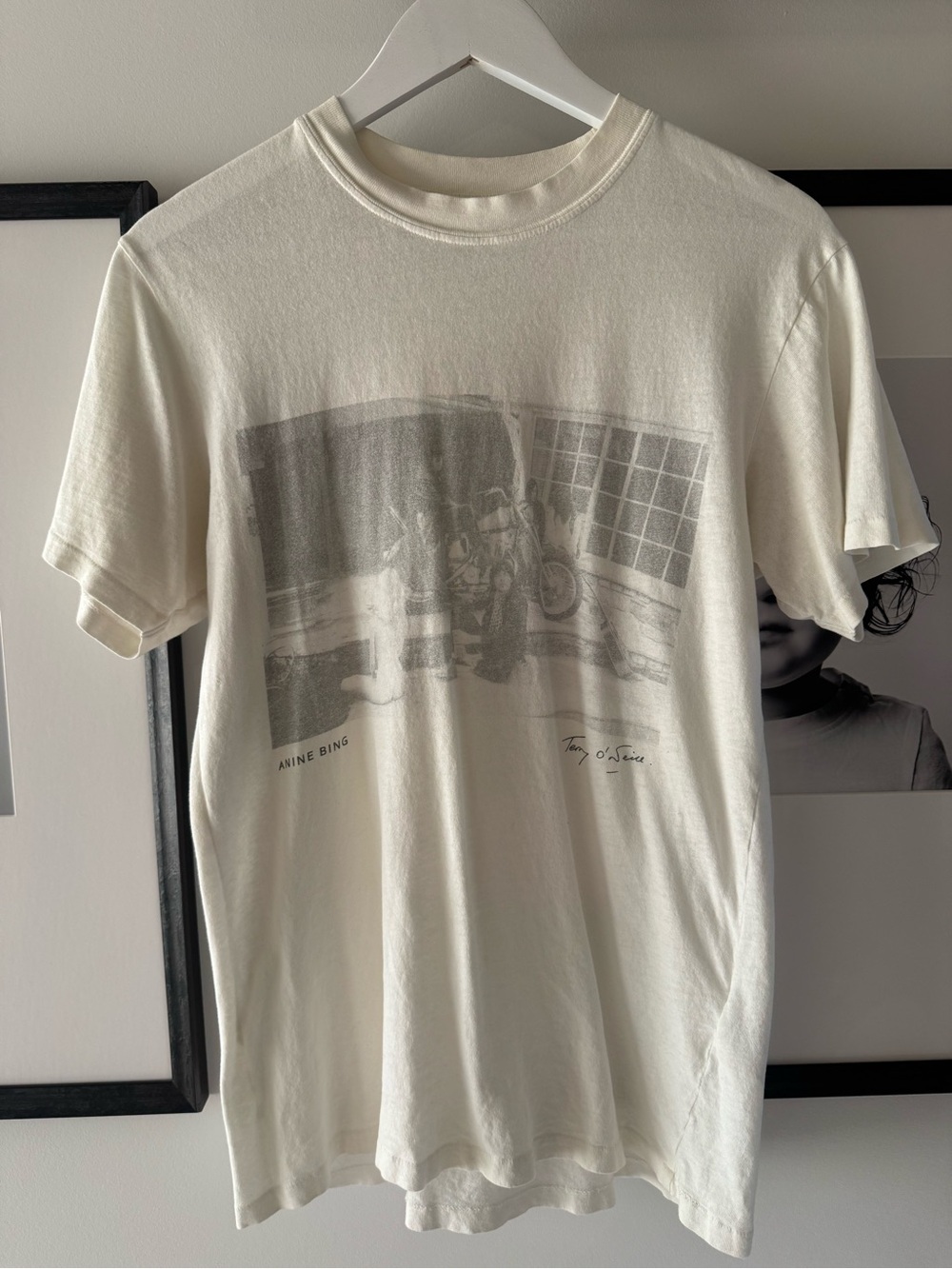Anine Bing Cream Graphic Motorcycle Tee